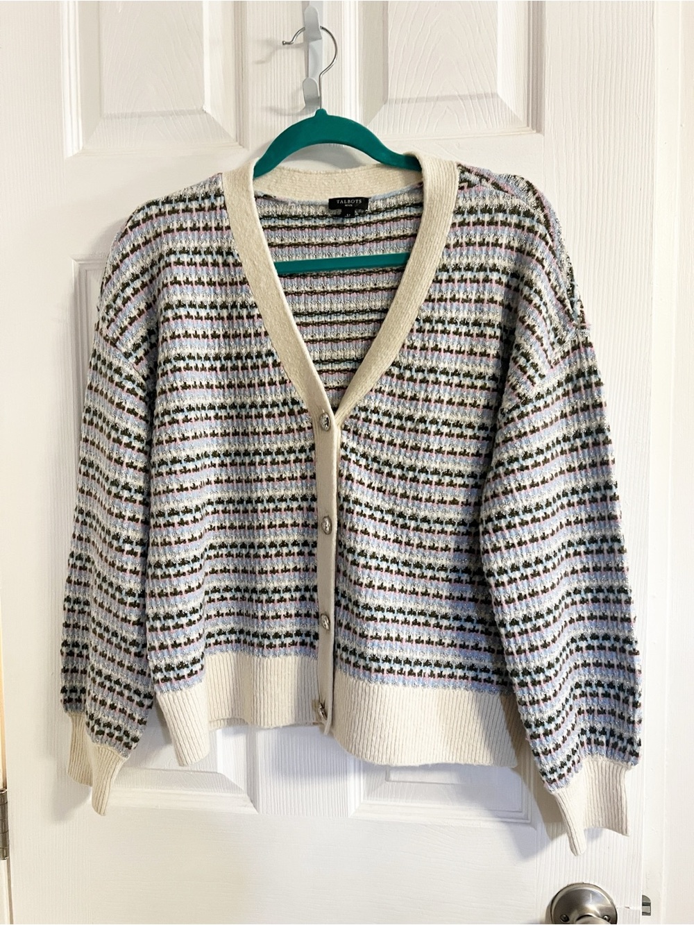 Talbots V-NECK CARDIGAN - BREEZY STRIPE Petite Large - Picture 3 of 10
